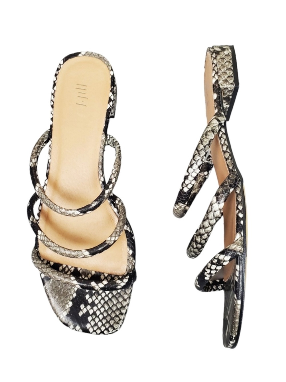 J.Jill Womens Kinsley Black Grey Snakeskin Triple Band Sandals Shoe Size 7.5